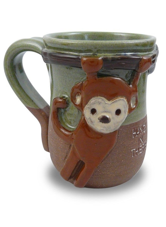 Modern Artisans Hang in There Monkey Mug - American Handmade Stoneware Pottery, 14-oz - Image 1