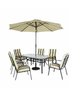 l'elefante Outdoor Glass Dining Table Set with 6 Patio Chairs & Umbrella (90x150 cm) – Heavy Duty Garden Furniture for Balcony, Terrace, Lawn, Backyard, Café & Restaurant Use | Weatherproof Outdoor Table & Chair Set  - Image 1