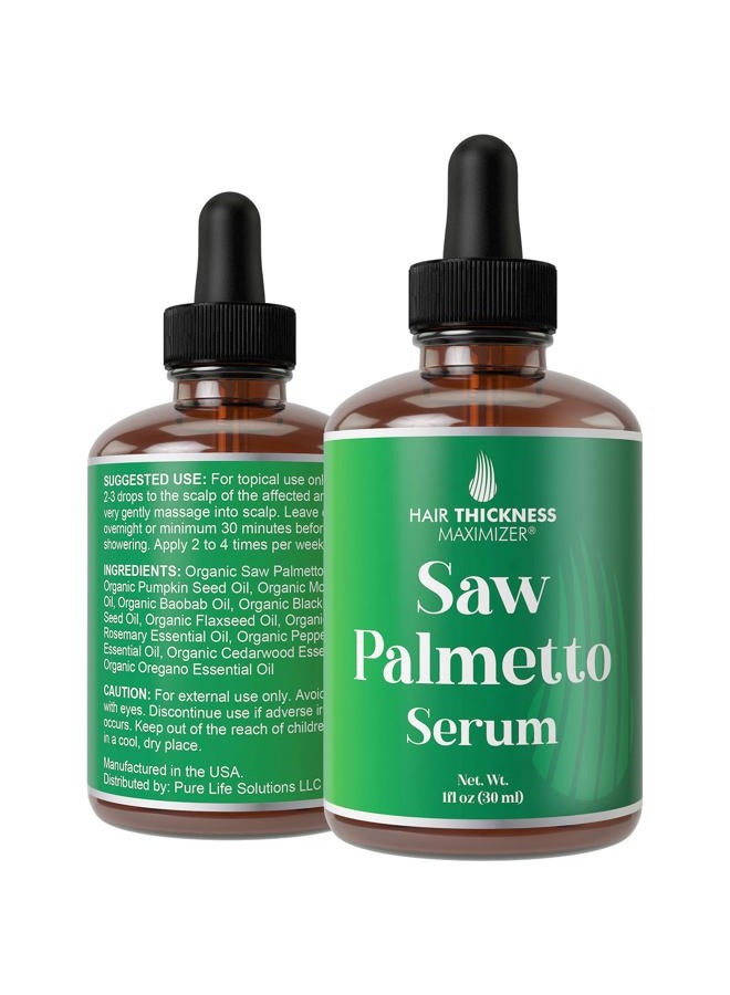 HAIR THICKNESS MAXIMIZER Saw Palmetto Serum for Hair Growth: Rosemary, Peppermint, Pumpkin Seed Oils. Vegan Thickening, Moisturizing, Strengthening Treatment for Women, Men - Weak, Dry, Frizzy Hair - 1oz  - Image 1
