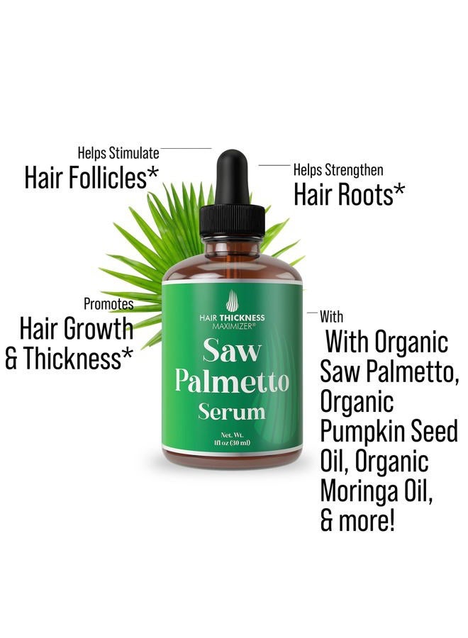 HAIR THICKNESS MAXIMIZER Saw Palmetto Serum for Hair Growth: Rosemary, Peppermint, Pumpkin Seed Oils. Vegan Thickening, Moisturizing, Strengthening Treatment for Women, Men - Weak, Dry, Frizzy Hair - 1oz  - Image 2