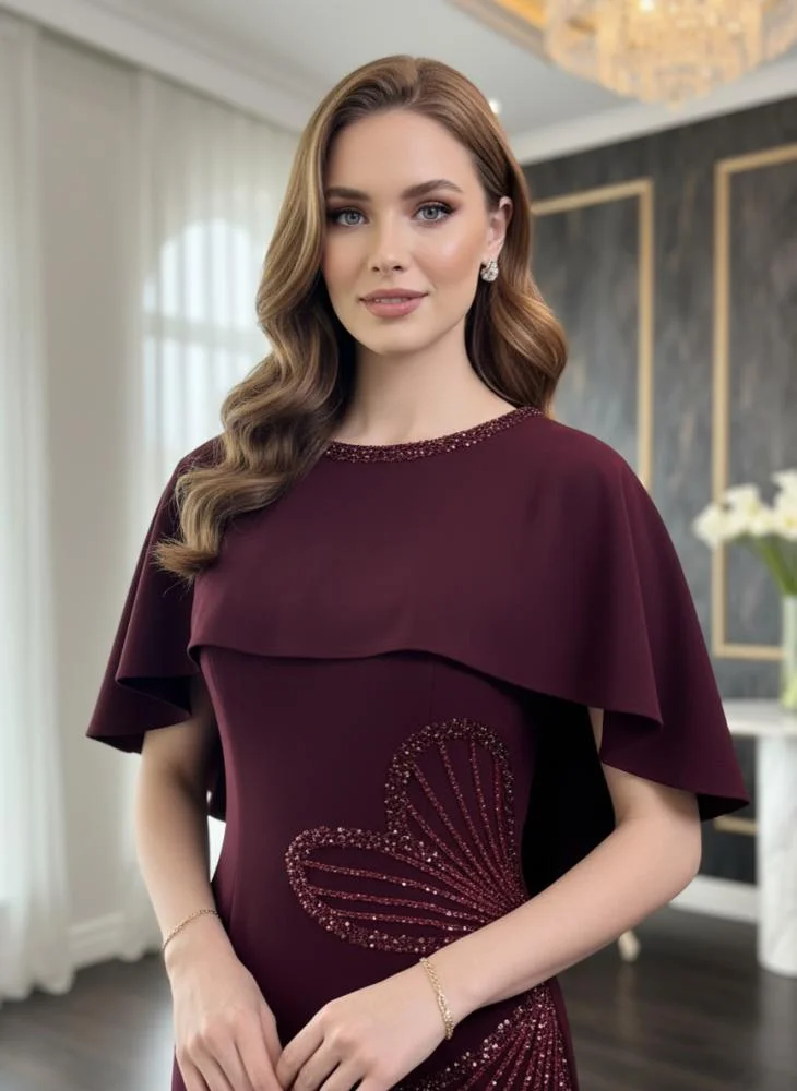 Opera Fashion Burgundy Crepe Mermaid-Cut Evening Dress