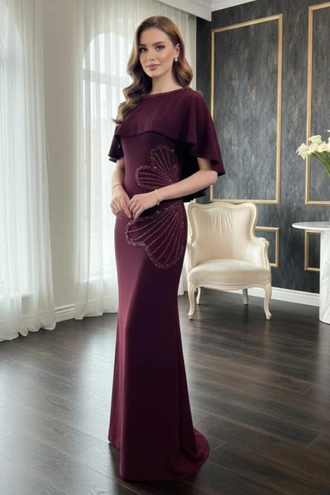 Opera Fashion Burgundy Crepe Mermaid-Cut Evening Dress
