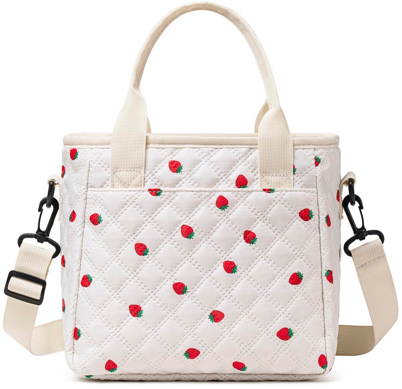 TuErCao Cute Strawberry Lunch Box for Women Lunch Bags for Work Small Insulated LunchBag for Picnic Travel Shopping Portable Lightweight Ultrasonic Soft Touch LunchTote for Young Ladies