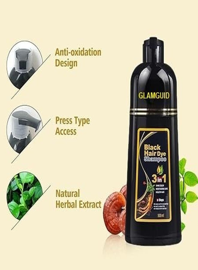 GLAMGUID Easy Do-It-Yourself Hair Color Shampoo Pump Pack with 3 Herbal Extracts and 100% Ammonia Free, Long Lasting Formula, 500 ML - Natural Black Colour (Gloves Included) - Image 4