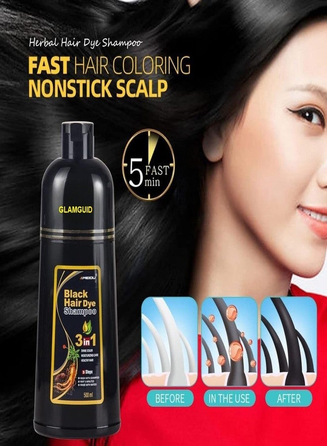 GLAMGUID Easy Do-It-Yourself Hair Color Shampoo Pump Pack with 3 Herbal Extracts and 100% Ammonia Free, Long Lasting Formula, 500 ML - Natural Black Colour (Gloves Included) - Image 2