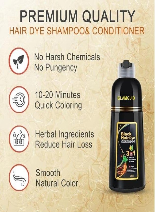 GLAMGUID Easy Do-It-Yourself Hair Color Shampoo Pump Pack with 3 Herbal Extracts and 100% Ammonia Free, Long Lasting Formula, 500 ML - Natural Black Colour (Gloves Included) - Image 5