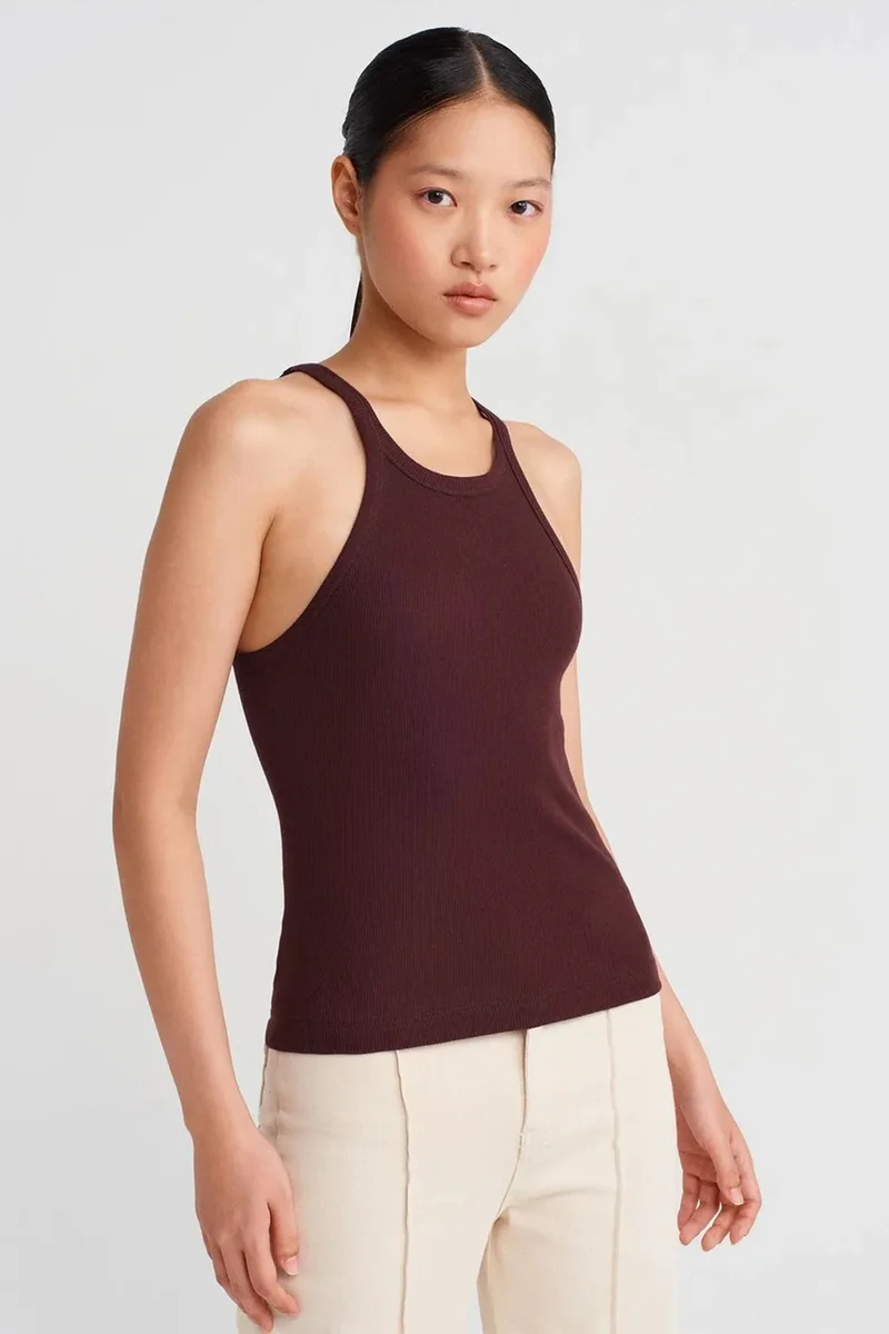 DILVIN Ribbed Cotton Sleeveless Cami Blouse