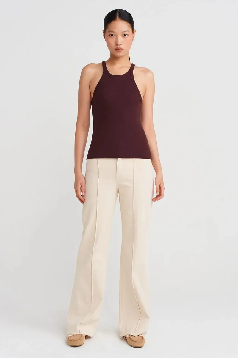 Dilvin Burgundy Red DILVIN Ribbed Cotton Sleeveless Cami Blouse for Women | Best Price UAE