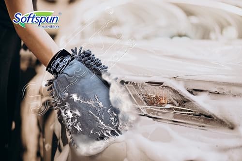 SOFTSPUN Microfiber Chenille & Single-Side Gloves 1700 GSM with Towel 340 GSM, 4 Piece Combo Grey, Multi-Purpose Super Absorbent and Perfect Wash Clean with Lint-Scratch Free Car, Dusting! - Image 3