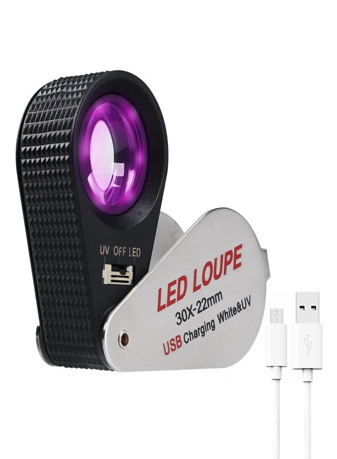DANOPLUS 30X Jewelers Loupe Rechargeable Mgnifier with LED&UV Light, Loupe Foldable 22mm Glass Lens Jewelry Loop Magnifier, Illuminated Jewelers Loop for Gems, Stamps,Coins,Watches - Image 1