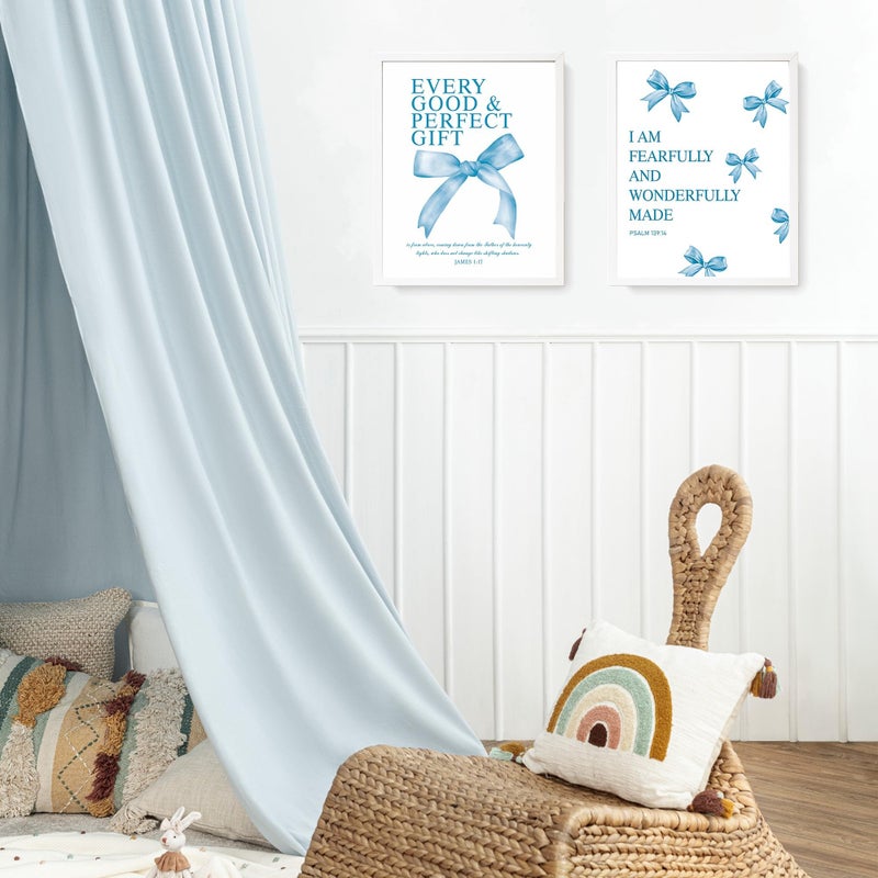 Lartsfro Coquette Blue Bow Bible Wall Art Decor Poster  Blue Bow Bathroom Decor  Aesthetic Teen Girl Living Room Bathroom Decor  Trendy Gifts For Women Teens Teen Girls  10X8 Inch Set Of 4 Unframed - Image 5