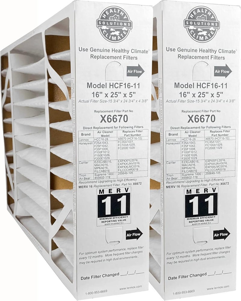 X6670 - (2-Pack) Healthy Climate 16" x 25" x 5" OEM HCF16-11 Air Filter, MERV 11