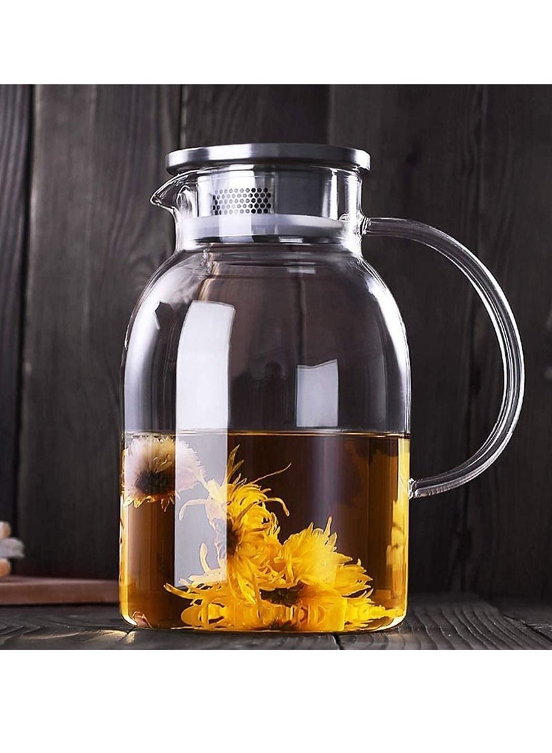 ليدين Glass Pitcher,1800ml Water Pitcher with Lid and Precise Scale Line,Stainless Steel Iced Tea Pitcher,Easy Clean Heat Resistant Borosilicate Glass Jug for Juice,Milk,Cold or Hot Beverages  - Image 1
