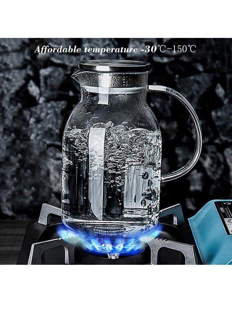 ليدين Glass Pitcher,1800ml Water Pitcher with Lid and Precise Scale Line,Stainless Steel Iced Tea Pitcher,Easy Clean Heat Resistant Borosilicate Glass Jug for Juice,Milk,Cold or Hot Beverages  - Image 3