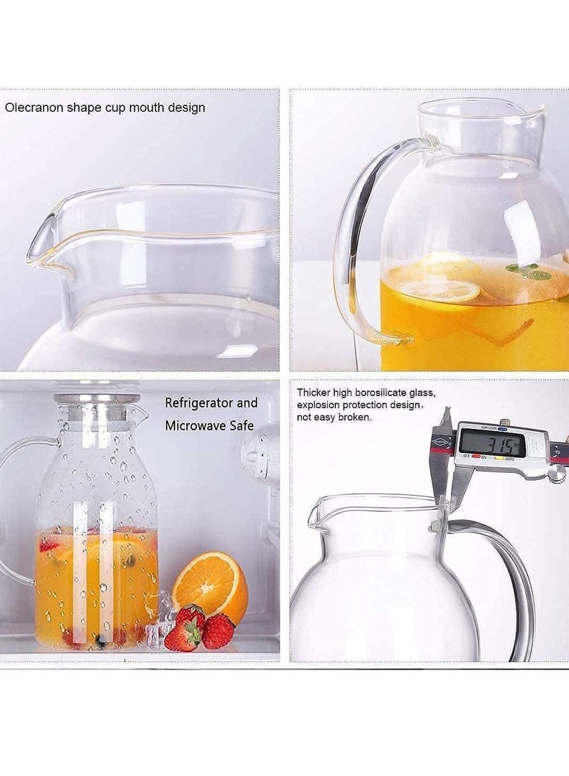 ليدين Glass Pitcher,1800ml Water Pitcher with Lid and Precise Scale Line,Stainless Steel Iced Tea Pitcher,Easy Clean Heat Resistant Borosilicate Glass Jug for Juice,Milk,Cold or Hot Beverages  - Image 2