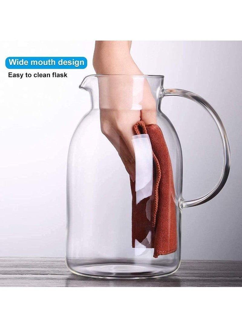 ليدين Glass Pitcher,1800ml Water Pitcher with Lid and Precise Scale Line,Stainless Steel Iced Tea Pitcher,Easy Clean Heat Resistant Borosilicate Glass Jug for Juice,Milk,Cold or Hot Beverages  - Image 4