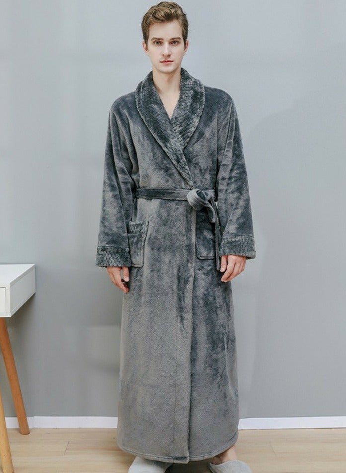 Loquat Unisex Winter Long Thick Nightgown Coral Fleece Bathrobe Pajamas Grey - Image 1