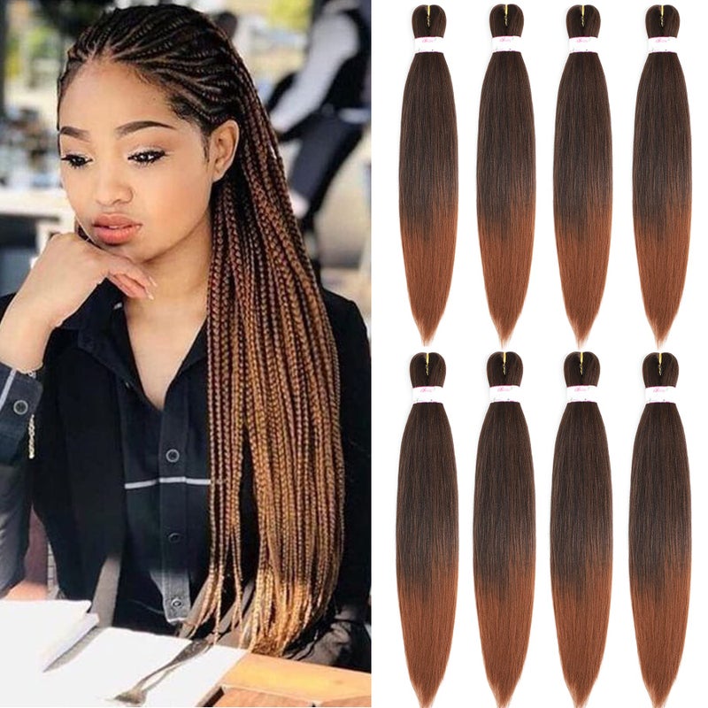 Pre Stretched Braiding Hair 30 Inch 8 Packs Prestretched Braiding Hair Long Mixed Colored Two Tone BlackBrown Synthetic Crochet Hair For Box Braids Crochet Hair Yaki StraightItch Free30T1B30