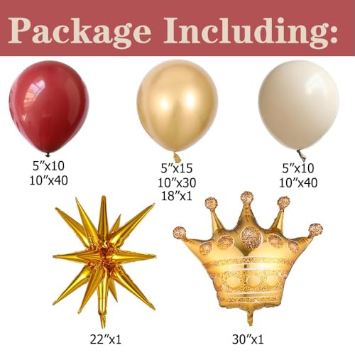 GIHOO Burgundy Balloon Arch Garland Kit 148pcs Boho White Sand Burgundy and Gold Chrome Latex balloons with Crown Mylar Balloon for Wedding Bridal Shower Birthday Wine Graduation Party Decoration - Image 2