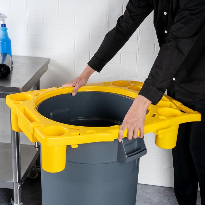 Restaurantware Rim Caddy HeavyDuty Yellow Plastic 44 Gallon Waste Bin Caddy - Image 5