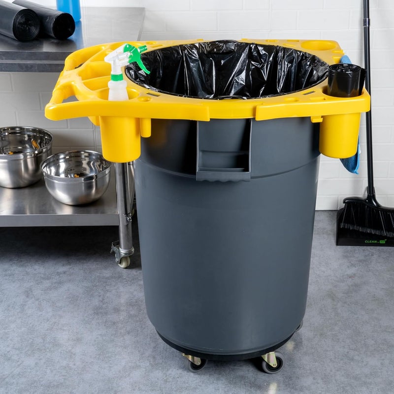 Restaurantware Rim Caddy HeavyDuty Yellow Plastic 44 Gallon Waste Bin Caddy - Image 3