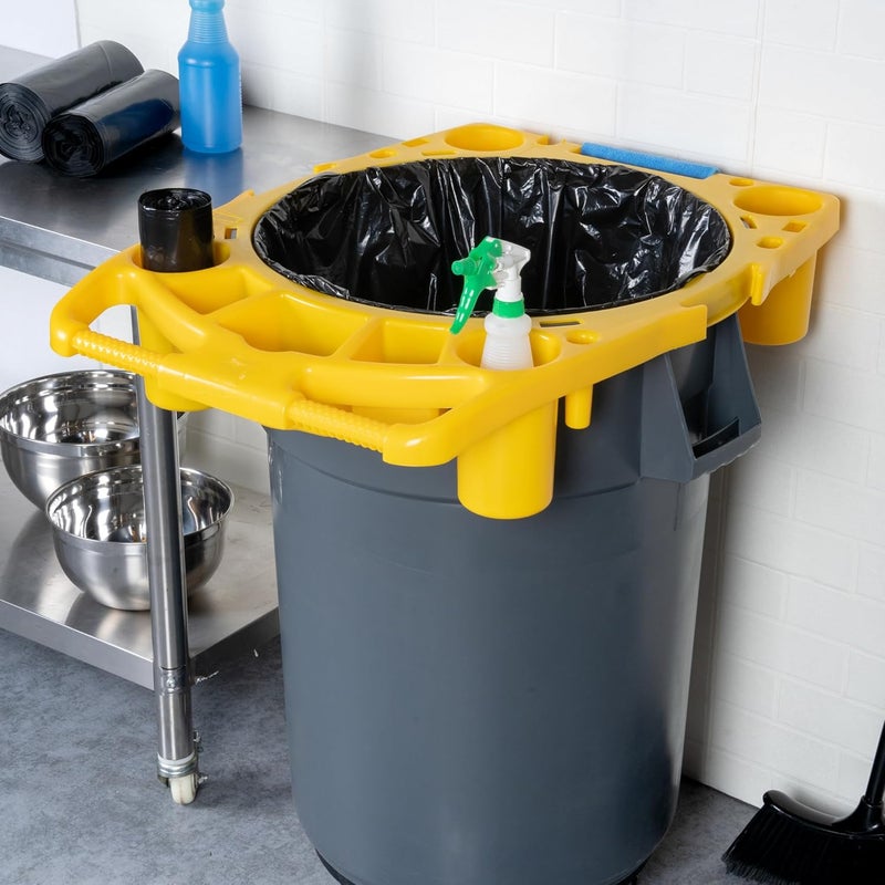 Restaurantware Rim Caddy HeavyDuty Yellow Plastic 44 Gallon Waste Bin Caddy - Image 4