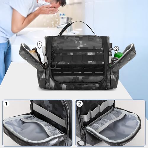 Prokva Hanging Toiletry Bag for Men, Tactical Dopp Kit Toiletry Travel Bag, Large Hygiene Organizer Shower Bag for Camping Outdoor, Black Digital - Image 4