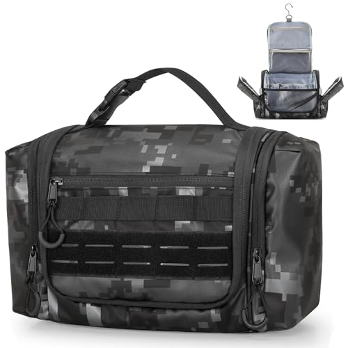 Prokva Hanging Toiletry Bag for Men, Tactical Dopp Kit Toiletry Travel Bag, Large Hygiene Organizer Shower Bag for Camping Outdoor, Black Digital - Image 1