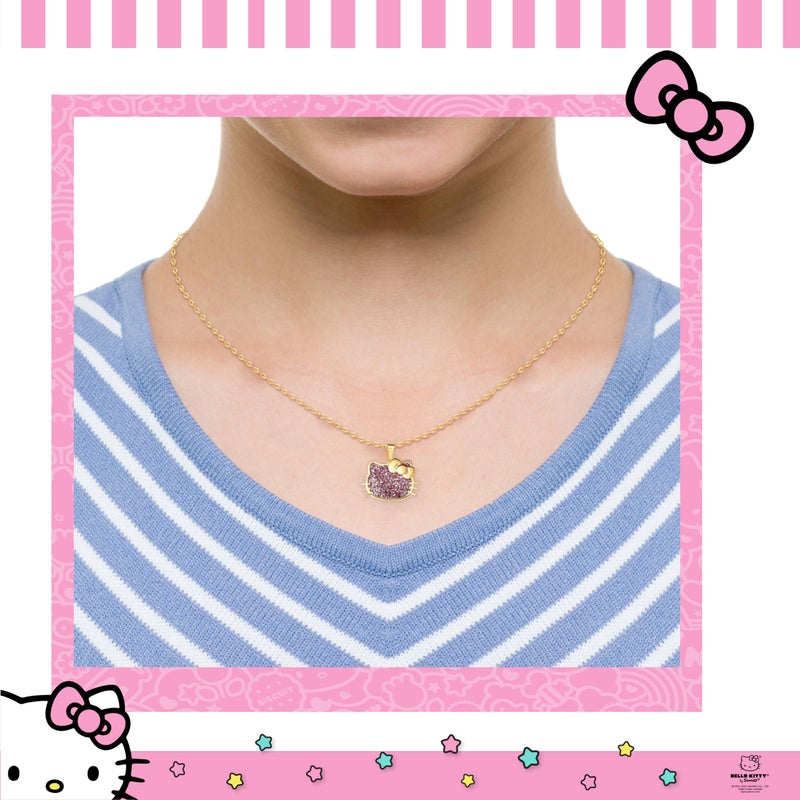 Hello Kitty Sanrio Womens Pink Glitter Necklace 18" - 18kt Gold Flash Plated Sterling Silver Necklace Official License - Image 2