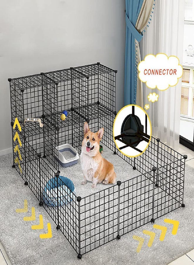 طقم سياج ألعاب الحيوانات الأليفة DIY للأرانب والكلاب الصغيرة مع باب سياج معدني قابل للفك للحديقة داخلي وخارجي رف تخزين معدني (29 لوحة شبكة) - Image 2
