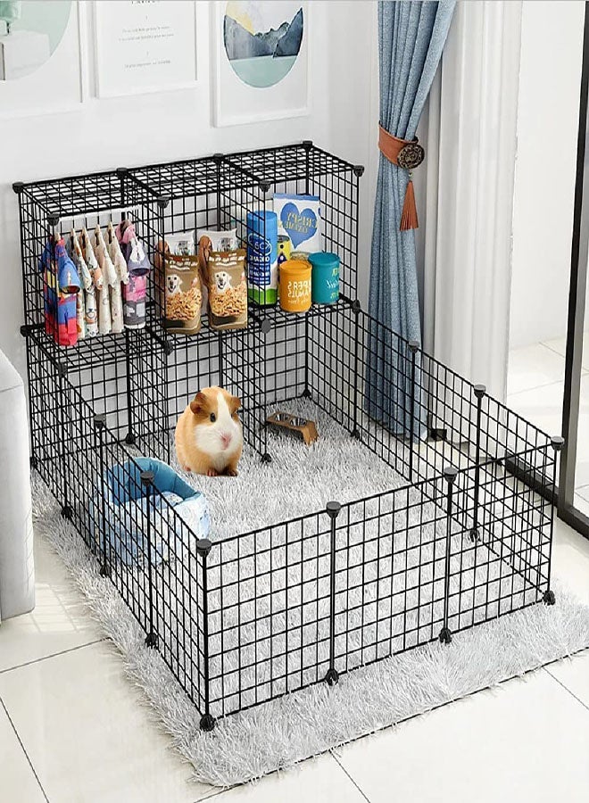 طقم سياج ألعاب الحيوانات الأليفة DIY للأرانب والكلاب الصغيرة مع باب سياج معدني قابل للفك للحديقة داخلي وخارجي رف تخزين معدني (29 لوحة شبكة) - Image 1