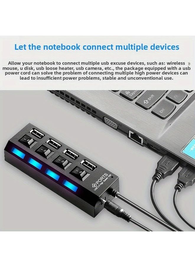 7 منفذ USB Hub موسع أسود USB 2.0 موزع لـ MacBook PC الكمبيوتر المحمول اللوحي - Image 3