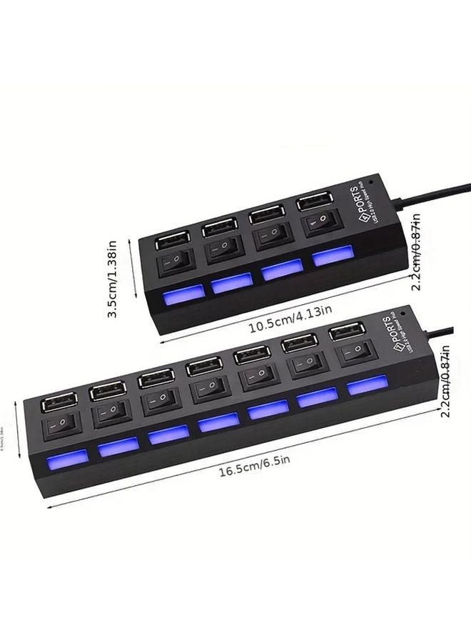 7 منفذ USB Hub موسع أسود USB 2.0 موزع لـ MacBook PC الكمبيوتر المحمول اللوحي - Image 4
