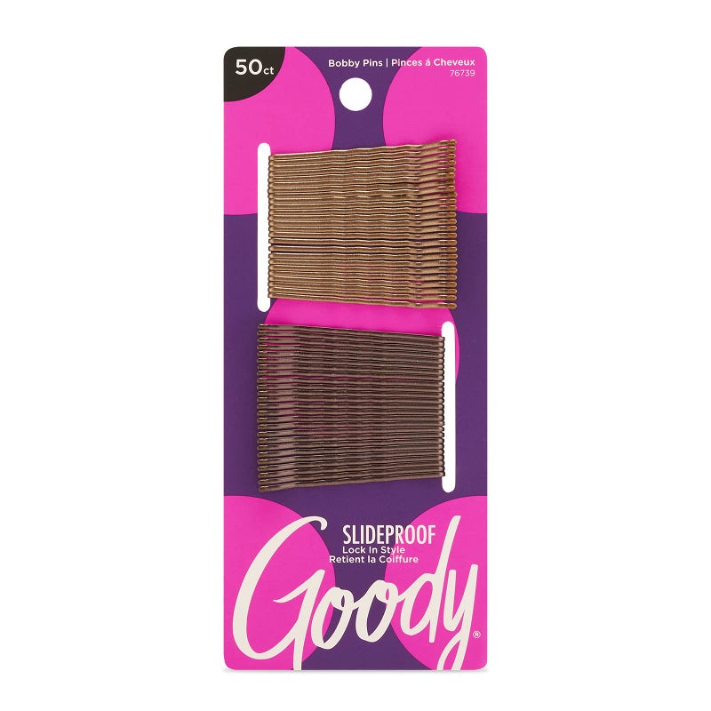 Goody SlideProof Bobby Pin, 50 Ct, Assorted Brunette Colors, Ouchless Bobby Pins for Hair Styling, Lock In Style, Comfortable, Pain-Free Accessories for Women & Men, All Hair Types - Image 1