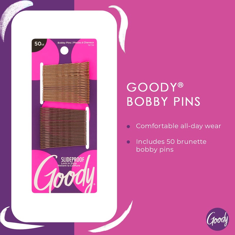 Goody SlideProof Bobby Pin, 50 Ct, Assorted Brunette Colors, Ouchless Bobby Pins for Hair Styling, Lock In Style, Comfortable, Pain-Free Accessories for Women & Men, All Hair Types - Image 2