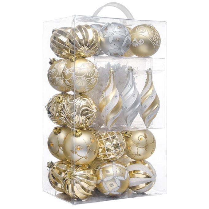 CHRISTMAS TREE DECORATIONS SET FOR VALENTINES 40CT WHITE AND GOLD SHATTERPROOF CHRISTMAS BALL ORNAMENTS BULK LUXURY HANGING ORNAMENTS FOR XMAS HOLIDAY WEDDING DECOR
