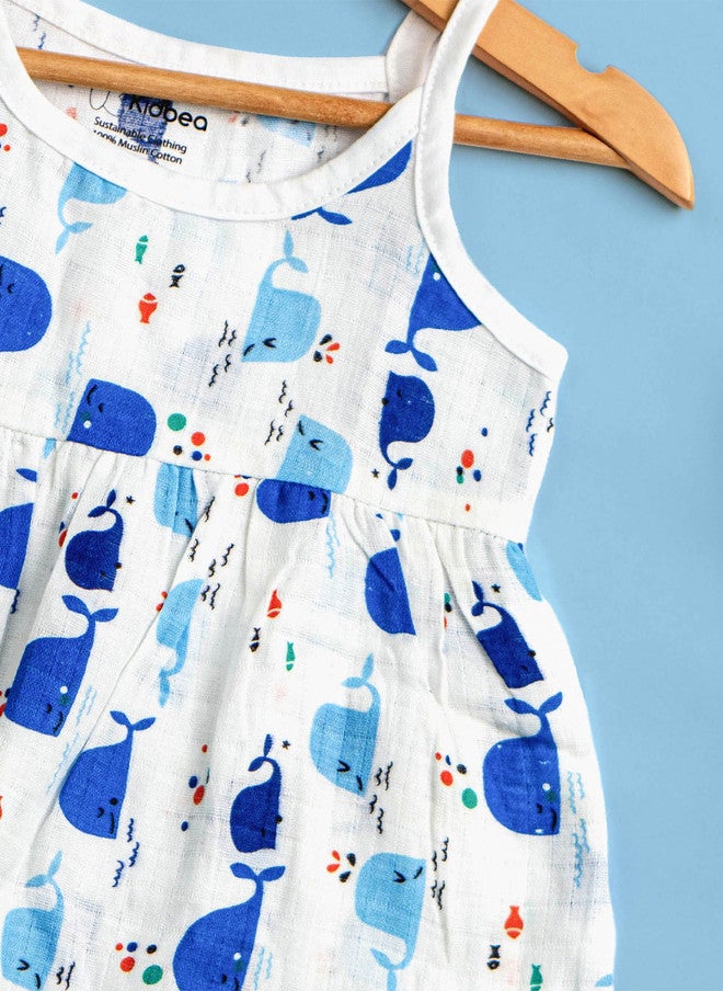 Kidbea فستان كيدبيا للبنات بدون أكمام من القطن العضوي بطبعة حوت - Image 5