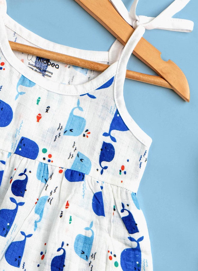 Kidbea فستان كيدبيا للبنات بدون أكمام من القطن العضوي بطبعة حوت - Image 3