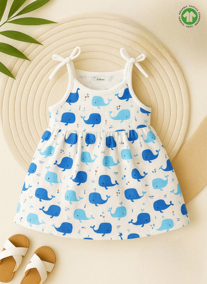 Kidbea فستان كيدبيا للبنات بدون أكمام من القطن العضوي بطبعة حوت - Image 1