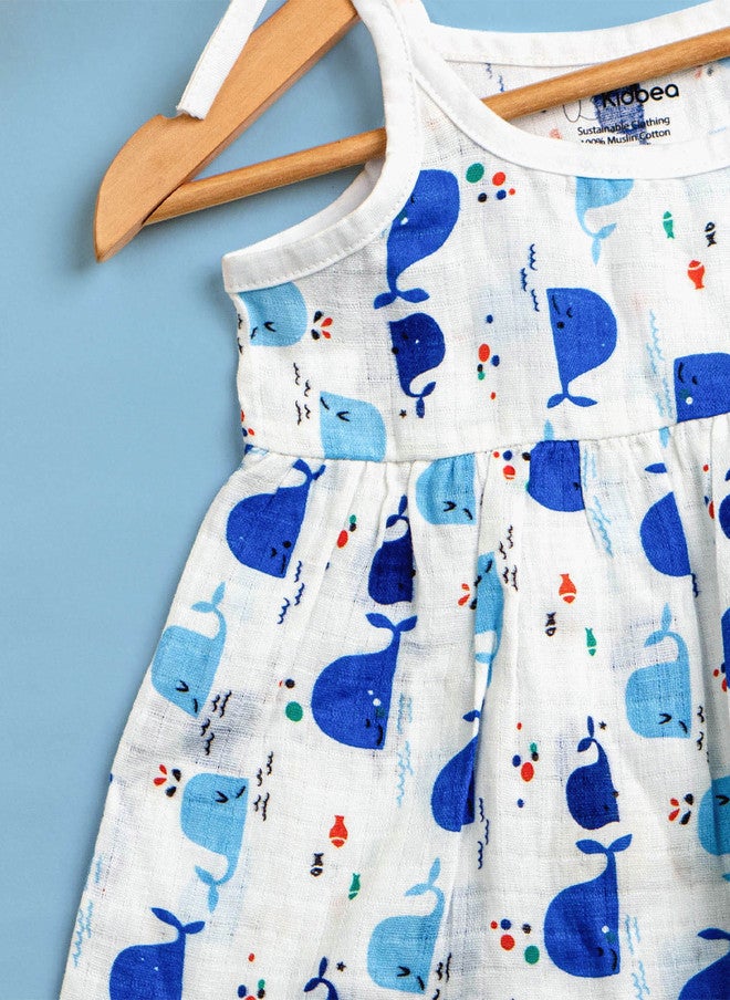Kidbea فستان كيدبيا للبنات بدون أكمام من القطن العضوي بطبعة حوت - Image 4