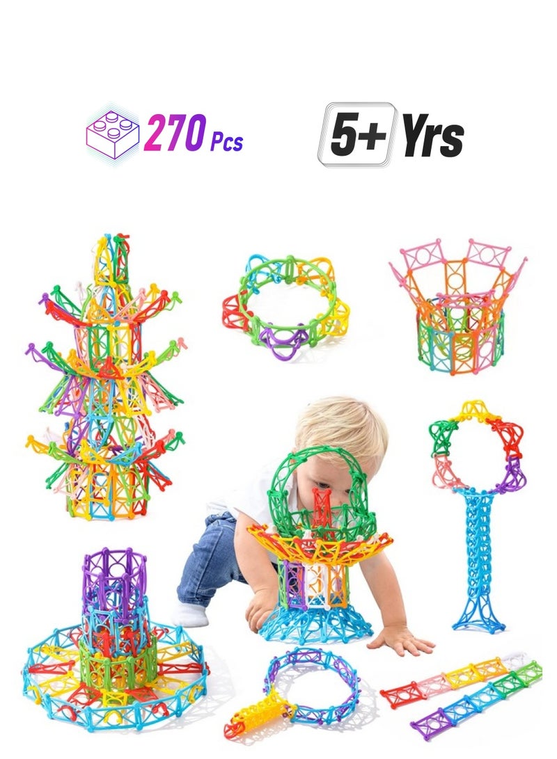 RAINBOW TOYFROG Snapntwist Building Blocks 270 Piece Set Of Flexible Interlocking Math Manipulatives Open Ended Stem Toys For 5 To 12 Year Old Boys & Girls Indoor Recess Games For Classroom  - Image 1