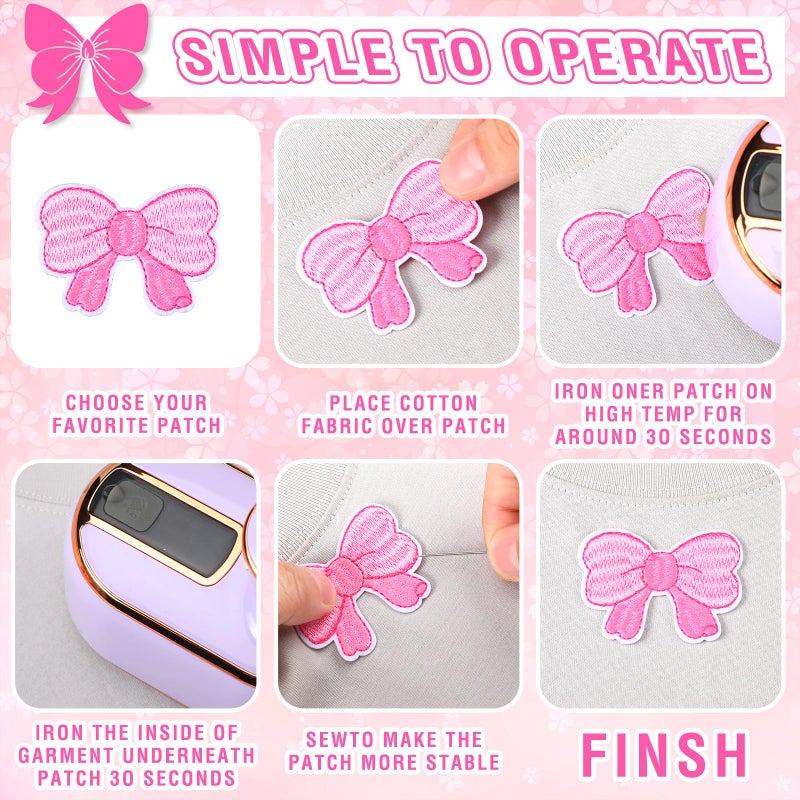 FineCheer 82 Pcs Pink Bow Letter Iron on Patches Set Cartoon Alphabet a to Z Numbers Pink Bow Heat Transfer Letter Valentines Embroidery Cute Iron on Patches for Clothing Hat Backpacks Jackets Decor DIY Fabric - Image 4