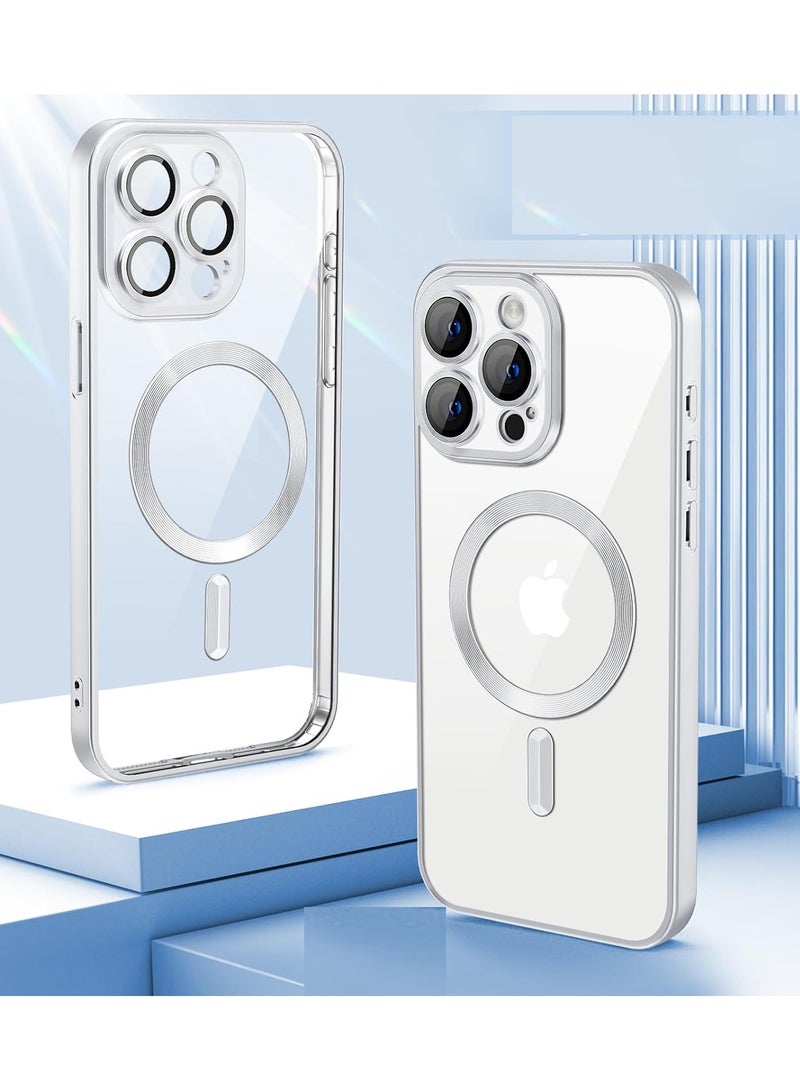 غطاء شفاف مغناطيسي لهاتف iPhone 15 Pro Max مع واقٍ للعدسة | متوافق مع MagSafe – غطاء نحيف من TPU بحواف مطلية – تصميم ناعم ووقائي - Image 1