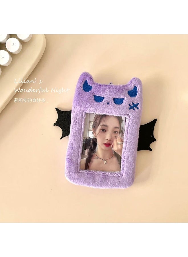 NIBEMINENT 1 - Piece Cute Devil Plush Kpop Photo Card Holder Pendant Key Chain ID Badge Holder ID Card Holder Photo Card Protector for School ID Office ID Access Card for Women Girls