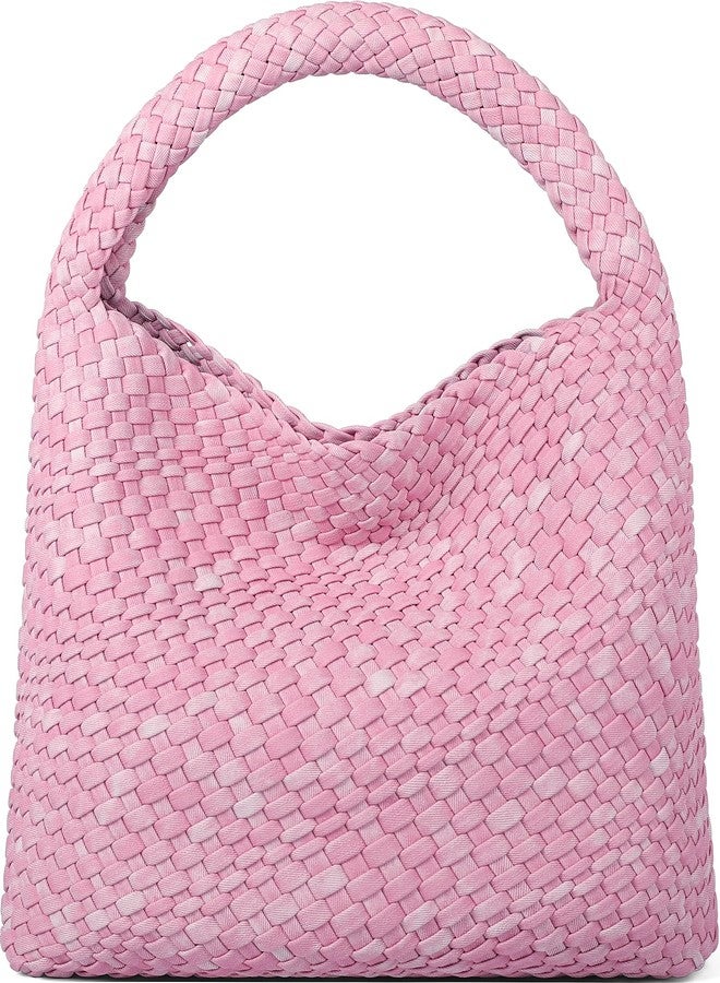 Queenoris Fashion Woven Purse for Women Top-handle Shoulder Bag Soft Summer Hobo Tote Bag (Denim Pink) - Image 1