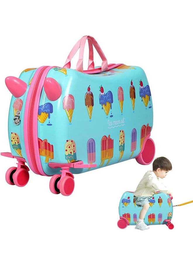 Beauenty Kids Ride On Suitcase, 2 In 1 Kid Luggage Organizer, Waterproof Carry On Travel Bag, Kids Luggage With Spinner Wheels and Shoulder Strap, for Kids Toddlers (Ice Cream Pattern)  - Image 1