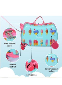 Beauenty Kids Ride On Suitcase, 2 In 1 Kid Luggage Organizer, Waterproof Carry On Travel Bag, Kids Luggage With Spinner Wheels and Shoulder Strap, for Kids Toddlers (Ice Cream Pattern)  - Image 4