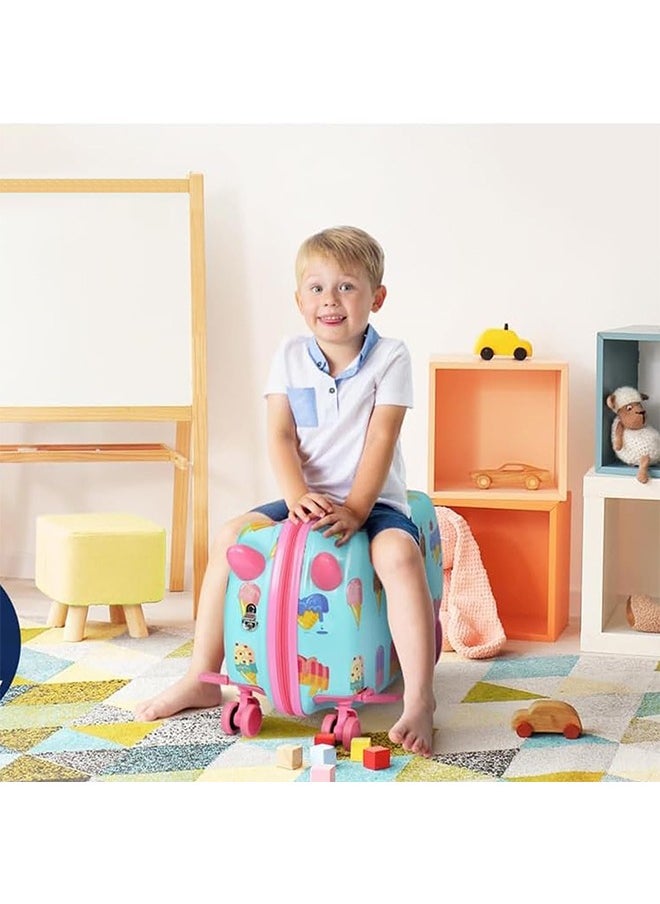 Beauenty Kids Ride On Suitcase, 2 In 1 Kid Luggage Organizer, Waterproof Carry On Travel Bag, Kids Luggage With Spinner Wheels and Shoulder Strap, for Kids Toddlers (Ice Cream Pattern)  - Image 3