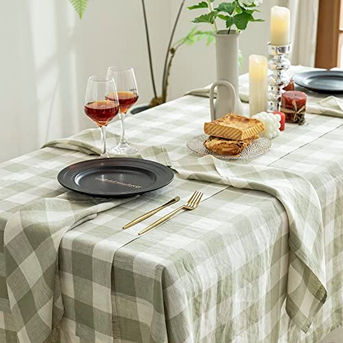 EVERLY 100% Yarn-Dyed Linen Rectangle Tablecloths 60x108Inches for Dining,Buffet Parties,Picnic,Events and Restaurants,Decorative Halloween,Thanksgiving Machine Washable Tablecloths-Sage Green Plaid - Image 3