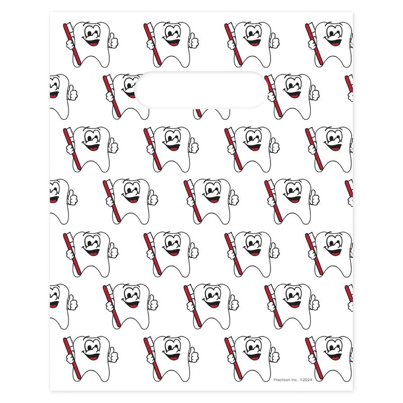Practicon Tootie Tooth Scatter Print Dental Giveaway Bags, 8" x 10", 100 Pack - Image 1